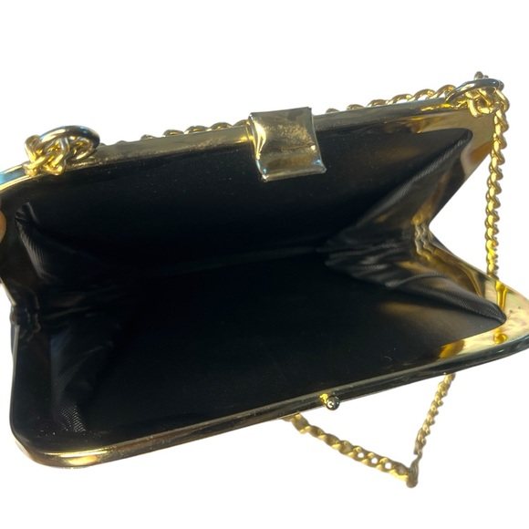 Harry Levine Handbag Black Satin Scallop Framed Satchel Chain Strap Purse - Picture 6 of 7